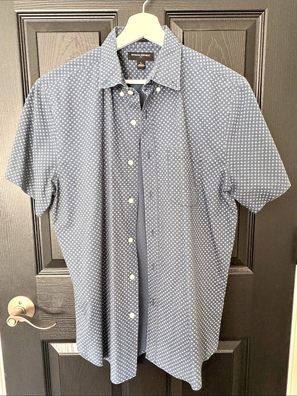 Banana Republic Geometric Short Sleeve Shirt in Blue Size Large Like New